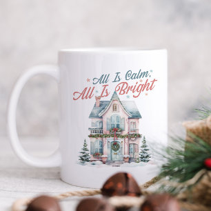 Cute Pastel All is Calm, All is Bright Christmas  Coffee Mug