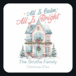 Cute Pastel All is Calm, All is Bright Christmas  Square Sticker<br><div class="desc">Cute Pastel All is Calm,  All is Bright Christmas Square Sticker</div>