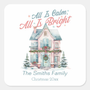 Cute Pastel All is Calm, All is Bright Christmas  Square Sticker