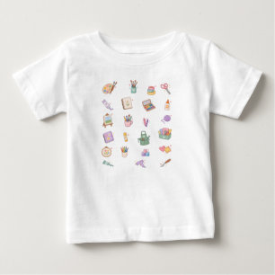 Cute Pastel Art and Craft Supplies Illustration Baby T-Shirt