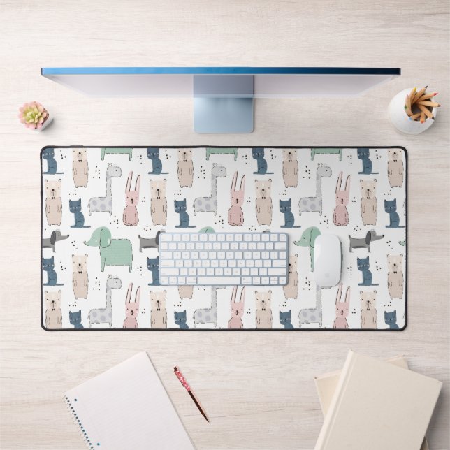 Cute Pastel Baby Animal Pattern Desk Mat (Office 1)