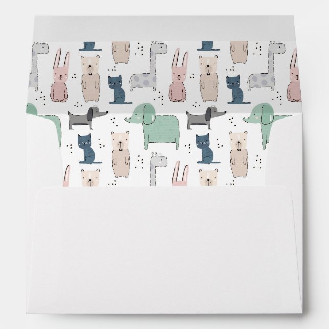 Cute Pastel Baby Animal Pattern Envelope (Back (Bottom))