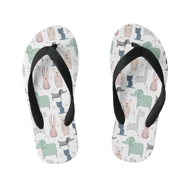 Cute Pastel Baby Animal Pattern Kid's Jandals (Footbed)