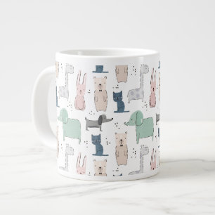 Cute Pastel Baby Animal Pattern Large Coffee Mug