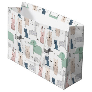 Cute Pastel Baby Animal Pattern Large Gift Bag