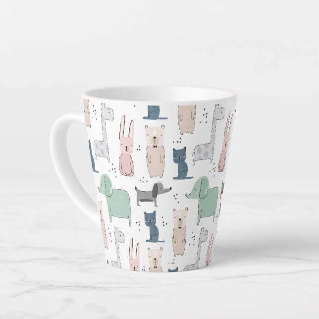 Cute Pastel Baby Animal Pattern Latte Mug (Left Angle)