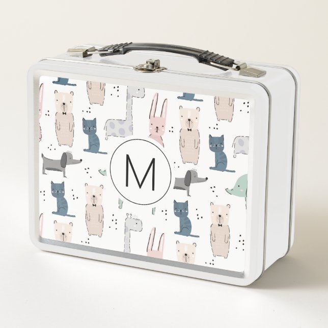 Cute Pastel Baby Animal Pattern Metal Lunch Box (Front)