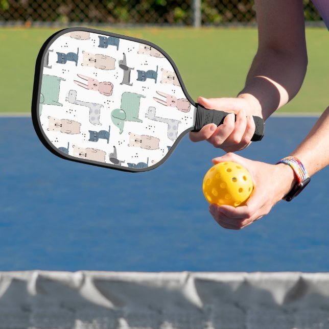 Cute Pastel Baby Animal Pattern Pickleball Paddle (Insitu)