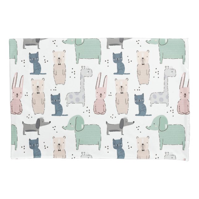Cute Pastel Baby Animal Pattern Pillowcase (Front)