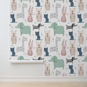 Cute Pastel Baby Animal Pattern Wallpaper