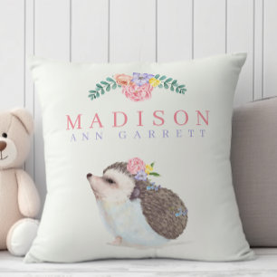 Cute pastel baby animal pink floral girl nursery cushion