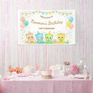 Cute Pastel Baby Bears Neutral Birthday Party Banner