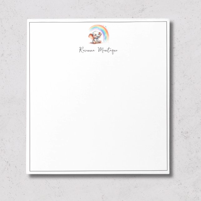 Cute Pastel Baby Elephant Rainbow Name Nursery Notepad (Creator Uploaded)