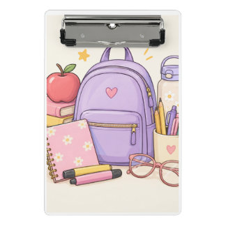 Cute Pastel Back to School School Supplies Illustr Mini Clipboard