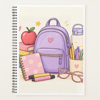 Cute Pastel Back to School School Supplies Illustr Planner