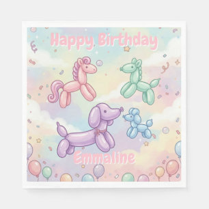 Cute Pastel Balloon Animal Birthday Girl  Napkin