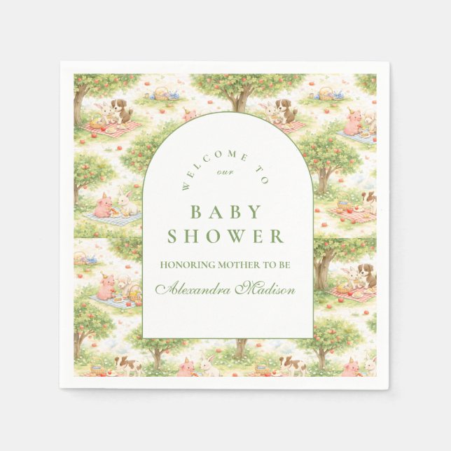 Cute Pastel Barnyard Celebration Baby Shower Napkin (Front)