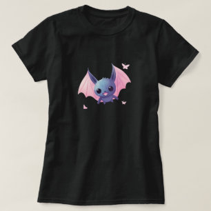 Cute Pastel Bat with Pink Wings Halloween Design T-Shirt