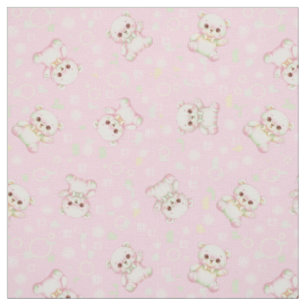 Cute Pastel Bear and Geometric Shapes Seamless Fabric