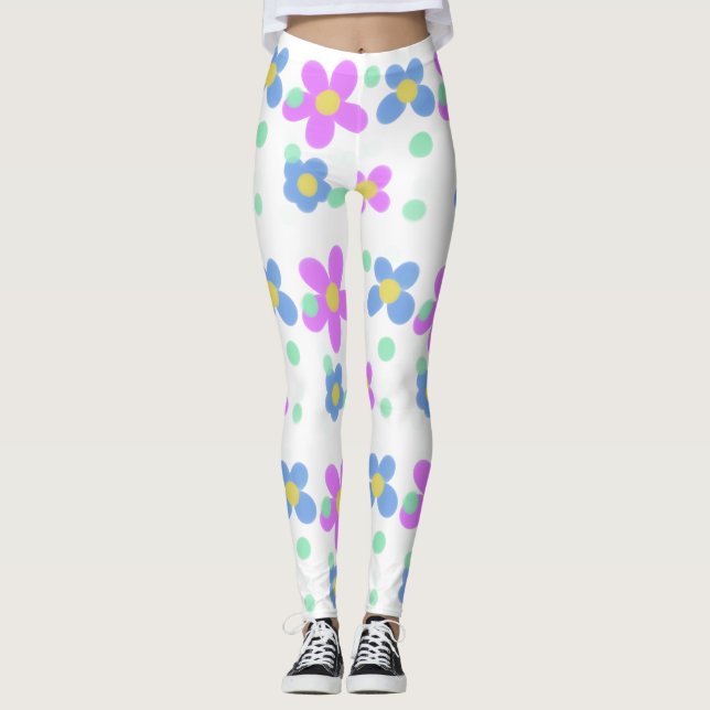 Cute Pastel Big Flower Print leggings (Front)
