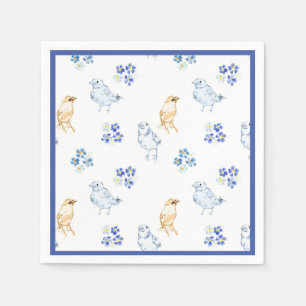 Cute pastel birds and floral seamless pattern napkin
