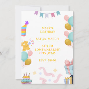 Cute Pastel Birthday Invitation Card for Kids