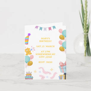 Cute Pastel Birthday Invitation Card for Kids