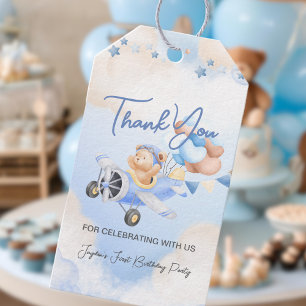 Cute Pastel Blue Brown Baby Bear Thank You  Gift Tags