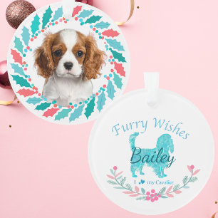 Cute Pastel Blue Cavalier Custom Christmas Ornament