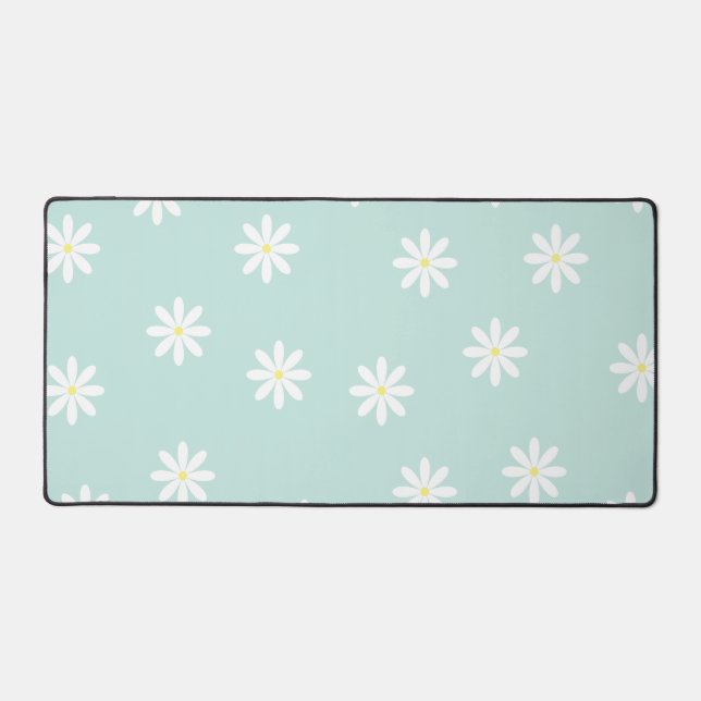 Cute Pastel Blue Daisy Flowers Aesthetic Desk Mat (Front)