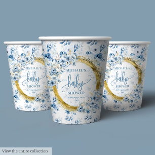 Cute pastel blue flowers gold boho personalised  paper cups