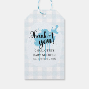 Cute Pastel Blue Gingham Baby Shower Gift Tags