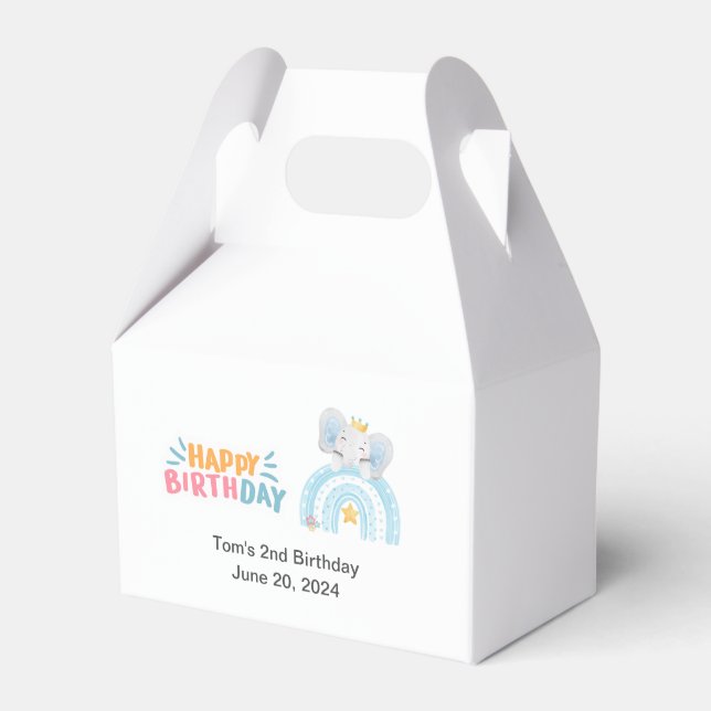 Cute pastel blue happy birthday elephant favour bo box (Front Side)