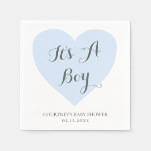 Cute Pastel Blue Heart Its A Boy Baby Shower Napkin