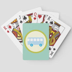 Cute Pastel Blue School Bus Icon Playing Cards