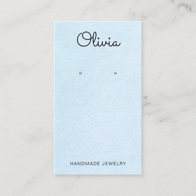 Cute Pastel Blue Script  Earring Display Business Card (Front)