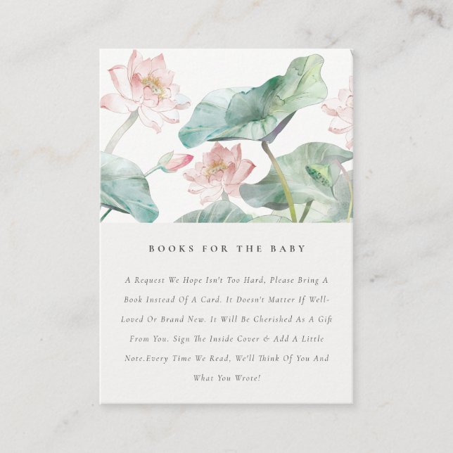 Cute Pastel Blush Waterlily Books For Baby Shower Enclosure Card (Front)