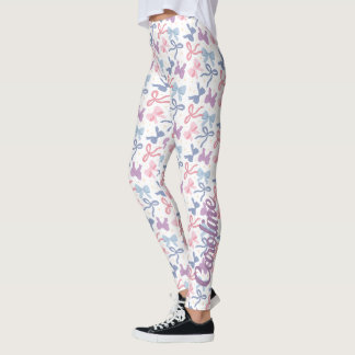 Cute Pastel Bows Pattern, Pink Purple Blue Leggings