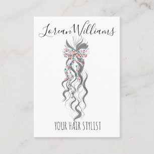 Cute Pastel Bride Wavy Hairstyle Hair Salon Floral Business Card