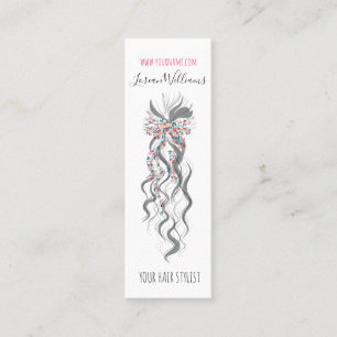 Cute Pastel Bride Wavy Hairstyle Hair Salon Floral Mini Business Card