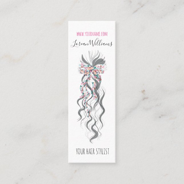 Cute Pastel Bride Wavy Hairstyle Hair Salon Floral Mini Business Card (Front)