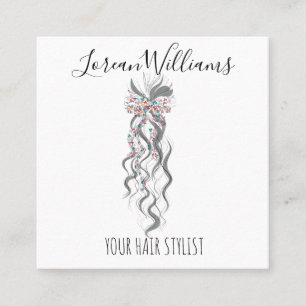 Cute Pastel Bride Wavy Hairstyle Hair Salon Floral Square Business Card