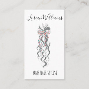 Cute Pastel Bride Wavy Hairstyle Hair Salon QR Business Card