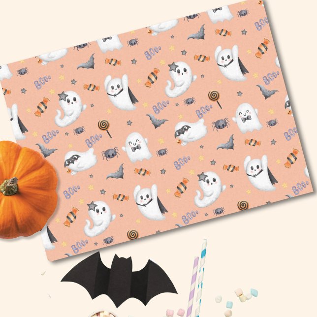 Cute Pastel Brown Boo Ghost Halloween  Tissue Paper (Creator Uploaded)