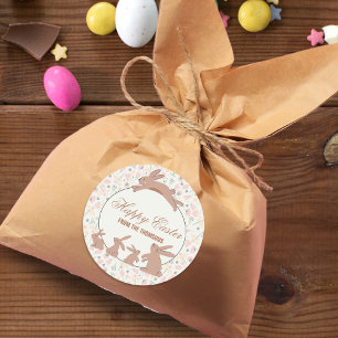Cute Pastel Bunnies Spring Blooms Happy Easter  Classic Round Sticker