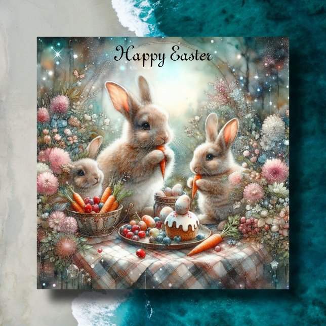 Cute Pastel Bunny Easter Picnic Christian  Holiday Card (Creator Uploaded)