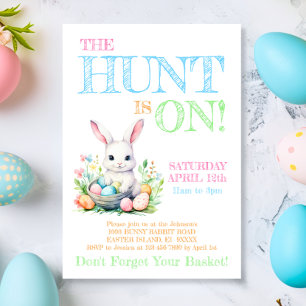 Cute Pastel Bunny Rabbit Easter Egg Hunt Invitation