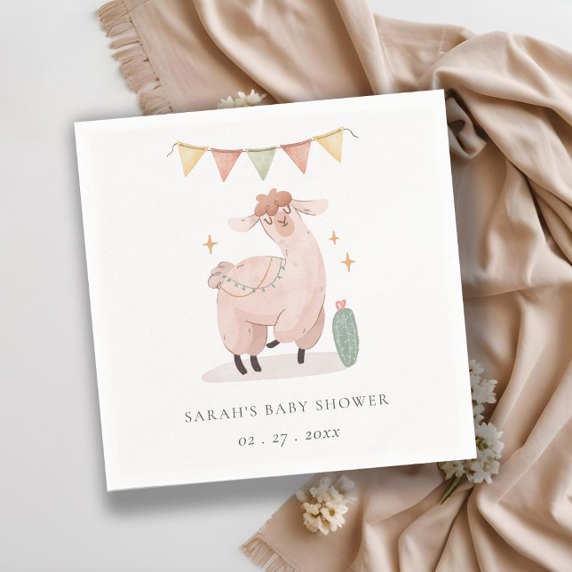 Cute Pastel Cactus Boho Llama Baby Shower Napkin (Creator Uploaded)