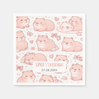 Cute Pastel Capybara Bow Girls  Birthday Party Napkin