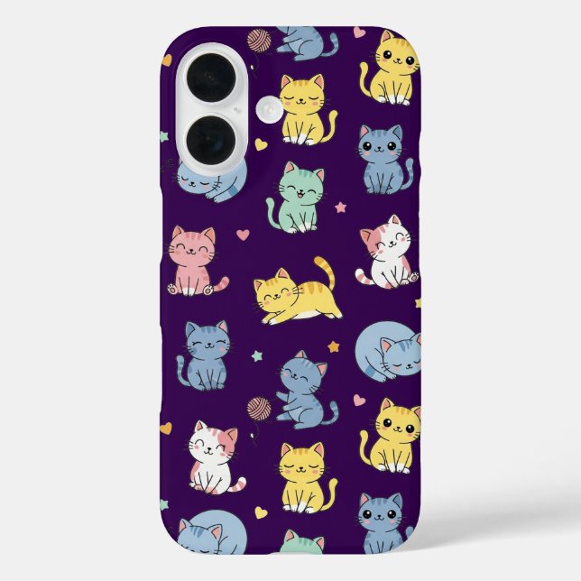 Cute Pastel Cartoon Cats Pattern Phone Case (Back)